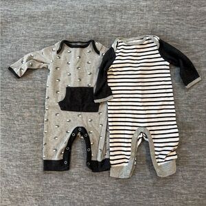 Cloud Island long sleeve rompers, hedgehog/striped